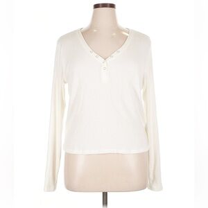 AERIE Ribbed Henley NEW Cream Ivory V-Neck Long Sleeved, Women’s Sz XXL